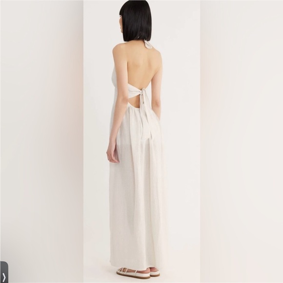 Delphine Maxi Cream Halter Linen Summer Dress - Picture 3 of 4